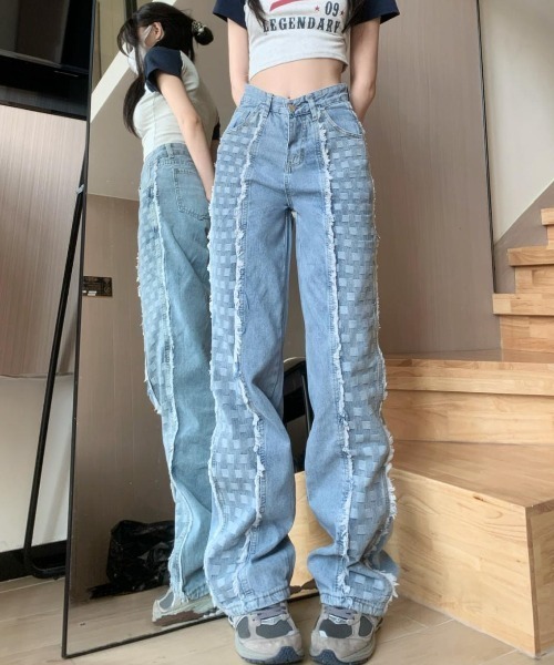 gossip!ロサンゼルス(ゴシップロサンゼルス)の「ミックスパターン デニムパンツ(デニムパンツ・レディース・ブルー・S/M)」の2枚目の写真