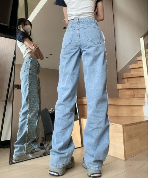 gossip!ロサンゼルス(ゴシップロサンゼルス)の「ミックスパターン デニムパンツ(デニムパンツ・レディース・ブルー・S/M)」の3枚目の写真