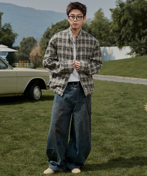 TOBEE（トゥビー）の「【TOBEE】リラックスフィット スタンドカラー ジップブルゾン/2wayリバーシブル ジャケット チェック&無地（ブルゾン・メンズ・ベージュ/ネイビー・LARGE/X-LARGE/MEDIUM）」の10枚目の写真