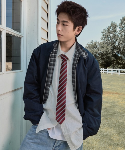 TOBEE（トゥビー）の「【TOBEE】リラックスフィット スタンドカラー ジップブルゾン/2wayリバーシブル ジャケット チェック&無地（ブルゾン・メンズ・ベージュ/ネイビー・LARGE/X-LARGE/MEDIUM）」の13枚目の写真