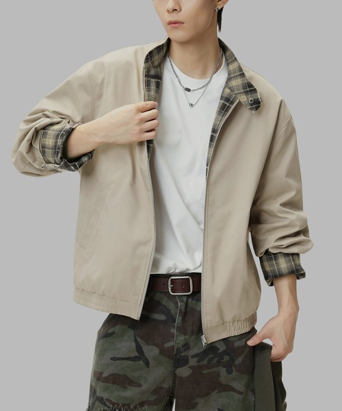 TOBEE（トゥビー）の「【TOBEE】リラックスフィット スタンドカラー ジップブルゾン/2wayリバーシブル ジャケット チェック&無地（ブルゾン・メンズ・ベージュ/ネイビー・LARGE/X-LARGE/MEDIUM）」の20枚目の写真