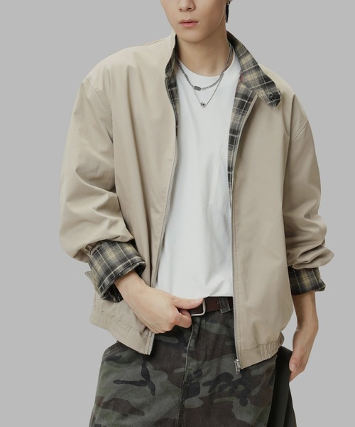 TOBEE（トゥビー）の「【TOBEE】リラックスフィット スタンドカラー ジップブルゾン/2wayリバーシブル ジャケット チェック&無地（ブルゾン・メンズ・ベージュ/ネイビー・LARGE/X-LARGE/MEDIUM）」の21枚目の写真