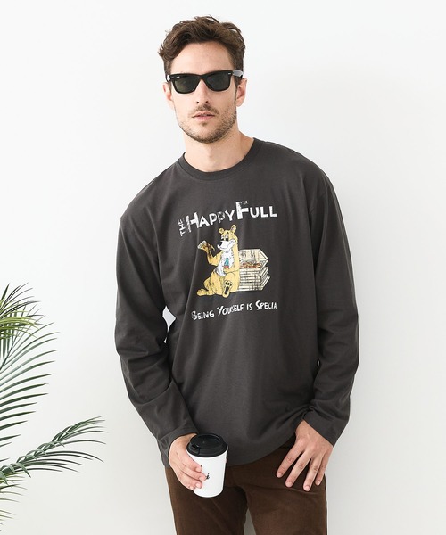 JEANS MATE(ジーンズメイト)の「【汗染みの目立ちにくいTシャツ ZEROSTAIN/ゼロステイン】カートゥーン ヴィンテージ風プリント ビッグシルエット ロンT 防汚 UVカット(Tシャツ/カットソー・メンズ・ホワイト系その他2/ブルー系その他/ブラック系その他2/ベージュ系その他・X-LARGE/MEDIUM/LARGE)」の2枚目の写真