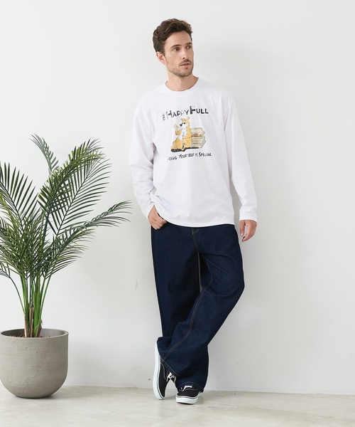 JEANS MATE(ジーンズメイト)の「【汗染みの目立ちにくいTシャツ ZEROSTAIN/ゼロステイン】カートゥーン ヴィンテージ風プリント ビッグシルエット ロンT 防汚 UVカット(Tシャツ/カットソー・メンズ・ホワイト系その他2/ブルー系その他/ブラック系その他2/ベージュ系その他・X-LARGE/MEDIUM/LARGE)」の6枚目の写真