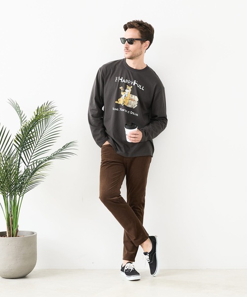 JEANS MATE(ジーンズメイト)の「【汗染みの目立ちにくいTシャツ ZEROSTAIN/ゼロステイン】カートゥーン ヴィンテージ風プリント ビッグシルエット ロンT 防汚 UVカット(Tシャツ/カットソー・メンズ・ホワイト系その他2/ブルー系その他/ブラック系その他2/ベージュ系その他・X-LARGE/MEDIUM/LARGE)」の10枚目の写真