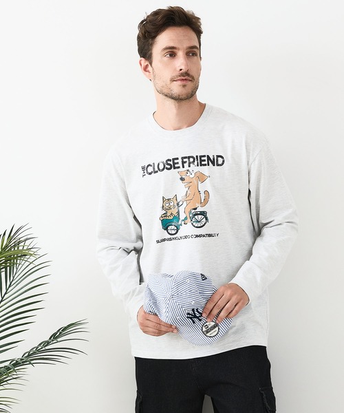 JEANS MATE(ジーンズメイト)の「【汗染みの目立ちにくいTシャツ ZEROSTAIN/ゼロステイン】カートゥーン ヴィンテージ風プリント ビッグシルエット ロンT 防汚 UVカット(Tシャツ/カットソー・メンズ・ホワイト系その他2/ブルー系その他/ブラック系その他2/ベージュ系その他・X-LARGE/MEDIUM/LARGE)」の17枚目の写真