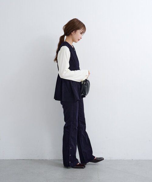 値下げ◎コーデュロイ ベスト・パンツセット 高身長 ストレッチコーデュロイワイドパンツ（選べる2レングス