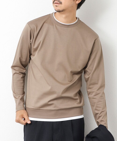 NOLLEY’S（ノーリーズ）の「ハイゲージ スーピマコットン ダブルカラーTee 25AW（Tシャツ/カットソー・メンズ・グレイッシュブルー/ネイビー/ベージュ/ホワイト・S/M/L/XL）」の2枚目の写真