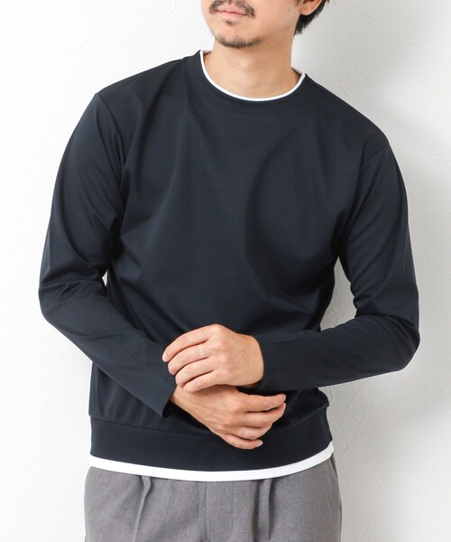 NOLLEY’S（ノーリーズ）の「ハイゲージ スーピマコットン ダブルカラーTee 25AW（Tシャツ/カットソー・メンズ・グレイッシュブルー/ネイビー/ベージュ/ホワイト・S/M/L/XL）」の3枚目の写真