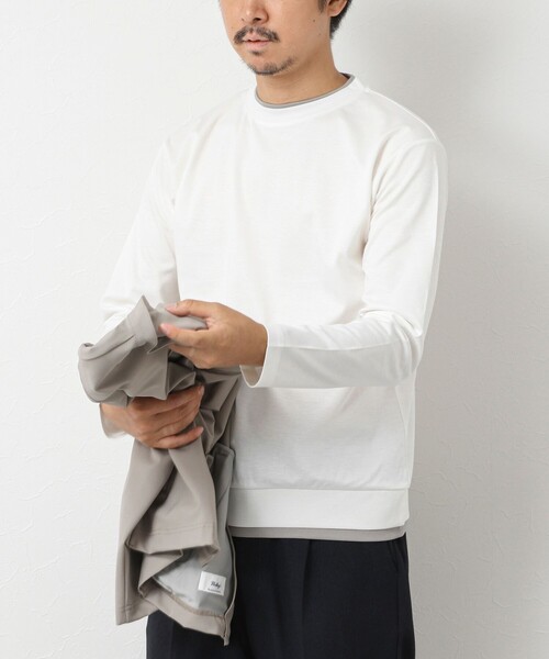 NOLLEY’S（ノーリーズ）の「ハイゲージ スーピマコットン ダブルカラーTee 25AW（Tシャツ/カットソー・メンズ・グレイッシュブルー/ネイビー/ベージュ/ホワイト・S/M/L/XL）」の5枚目の写真