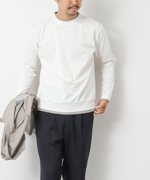 NOLLEY’S（ノーリーズ）の「ハイゲージ スーピマコットン ダブルカラーTee 25AW（Tシャツ/カットソー・メンズ・グレイッシュブルー/ネイビー/ベージュ/ホワイト・S/M/L/XL）」の6枚目の写真