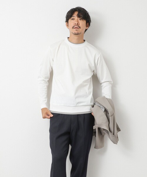 NOLLEY’S（ノーリーズ）の「ハイゲージ スーピマコットン ダブルカラーTee 25AW（Tシャツ/カットソー・メンズ・グレイッシュブルー/ネイビー/ベージュ/ホワイト・S/M/L/XL）」の7枚目の写真