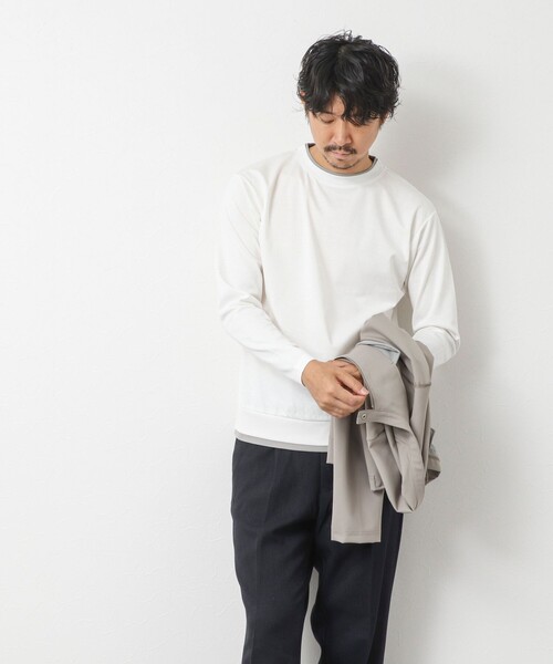 NOLLEY’S（ノーリーズ）の「ハイゲージ スーピマコットン ダブルカラーTee 25AW（Tシャツ/カットソー・メンズ・グレイッシュブルー/ネイビー/ベージュ/ホワイト・S/M/L/XL）」の8枚目の写真