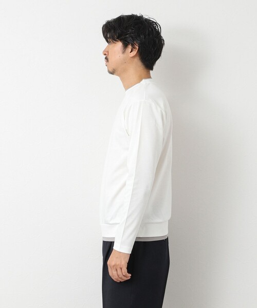 NOLLEY’S（ノーリーズ）の「ハイゲージ スーピマコットン ダブルカラーTee 25AW（Tシャツ/カットソー・メンズ・グレイッシュブルー/ネイビー/ベージュ/ホワイト・S/M/L/XL）」の9枚目の写真