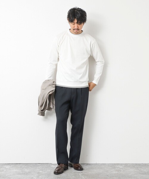 NOLLEY’S（ノーリーズ）の「ハイゲージ スーピマコットン ダブルカラーTee 25AW（Tシャツ/カットソー・メンズ・グレイッシュブルー/ネイビー/ベージュ/ホワイト・S/M/L/XL）」の11枚目の写真