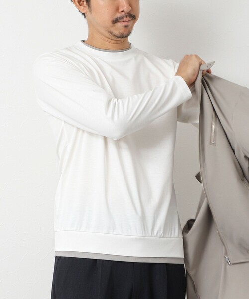 NOLLEY’S（ノーリーズ）の「ハイゲージ スーピマコットン ダブルカラーTee 25AW（Tシャツ/カットソー・メンズ・グレイッシュブルー/ネイビー/ベージュ/ホワイト・S/M/L/XL）」の12枚目の写真