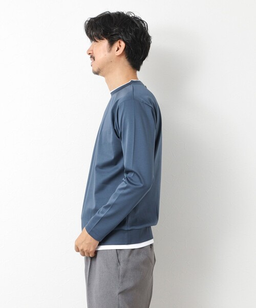 NOLLEY’S（ノーリーズ）の「ハイゲージ スーピマコットン ダブルカラーTee 25AW（Tシャツ/カットソー・メンズ・グレイッシュブルー/ネイビー/ベージュ/ホワイト・S/M/L/XL）」の22枚目の写真