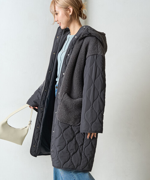 限定展開 ボア×キルティング 切り替え ロングコート（その他