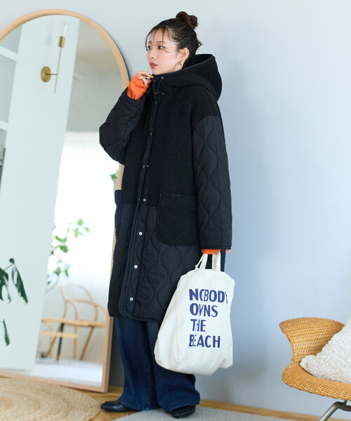 限定展開 ボア×キルティング 切り替え ロングコート（その他アウター