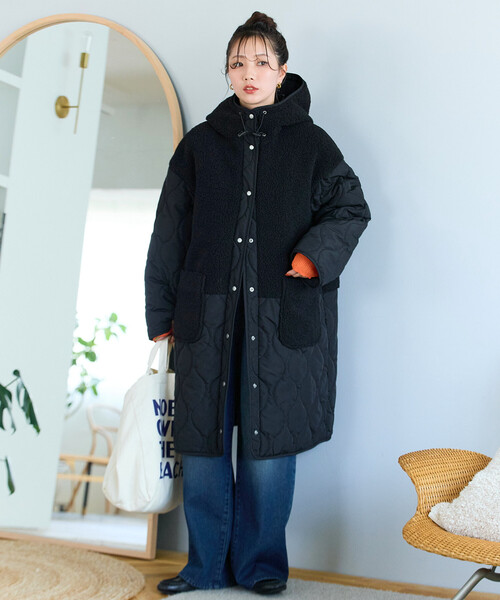 限定展開 ボア×キルティング 切り替え ロングコート（その他アウター