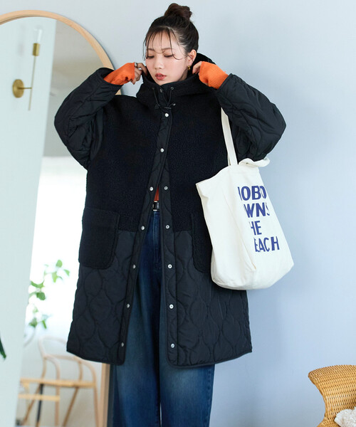 限定展開 ボア×キルティング 切り替え ロングコート（その他アウター