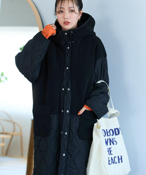 限定展開 ボア×キルティング 切り替え ロングコート（その他アウター