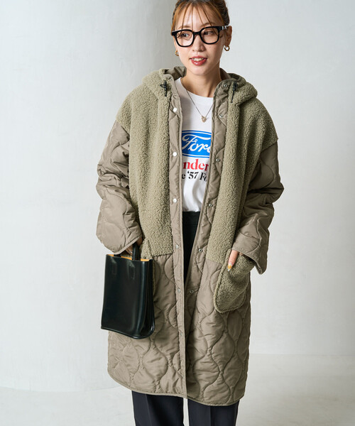 FREAK'S STORE(フリークスストア)の「限定展開 ボア×キルティング 切り替え ロングコート(その他アウター・レディース・グレー/ベージュ/ブラック・フリ-)」の5枚目の写真