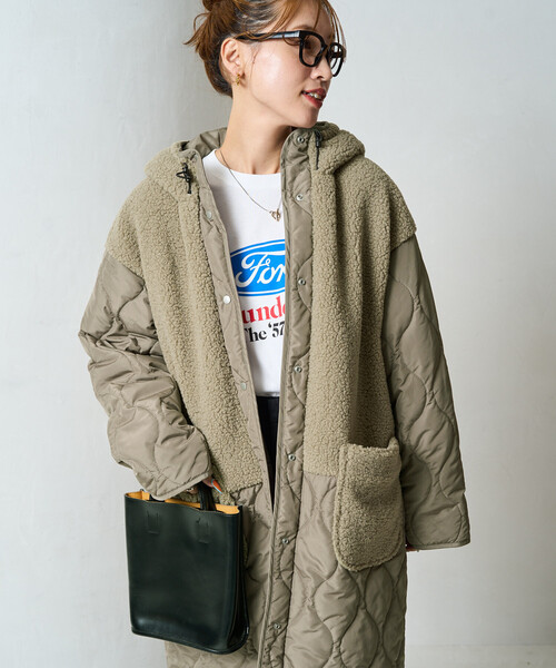 FREAK'S STORE(フリークスストア)の「限定展開 ボア×キルティング 切り替え ロングコート(その他アウター・レディース・グレー/ベージュ/ブラック・フリ-)」の10枚目の写真