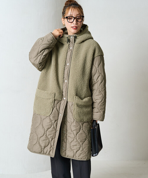 FREAK'S STORE(フリークスストア)の「限定展開 ボア×キルティング 切り替え ロングコート(その他アウター・レディース・グレー/ベージュ/ブラック・フリ-)」の12枚目の写真