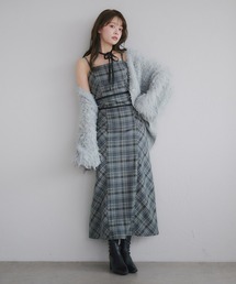 fupel(t؃)Multi-way velour ribbon check cami onepiece / }`EFC`FbNL~s[X(s[X)
