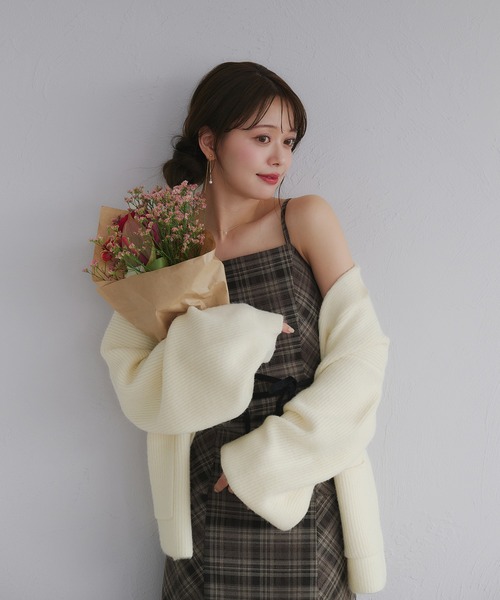 fupel（フぺル）の「Multi-way velour ribbon check cami onepiece / マルチウェイチェックキャミワンピース（ワンピース・レディース・ブラック/ブラウン・FREE）」の15枚目の写真