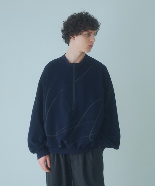 セール】Half Zip Paint Sweat - ハーフジップペイントスウェット