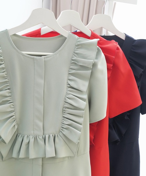 Prima Scherrer（プリマシェレル）の「フロントフリル エアリー ストレッチ ワンピース Prima Scherrer（ワンピース・レディース・ネイビー/レッド/ライトグリーン・S/M）」の10枚目の写真