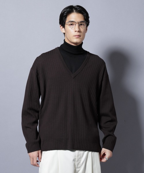 NANO universe（ナノユニバース）の「CICA&UVカット リブニットVネック（ニット/セーター・メンズ・グレー/ブラック/ブラウン・L/M）」の3枚目の写真