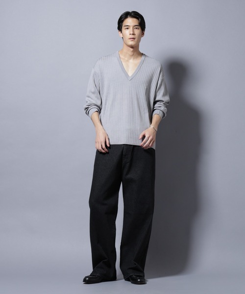 NANO universe（ナノユニバース）の「CICA&UVカット リブニットVネック（ニット/セーター・メンズ・グレー/ブラック/ブラウン・L/M）」の7枚目の写真