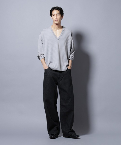 NANO universe（ナノユニバース）の「CICA&UVカット リブニットVネック（ニット/セーター・メンズ・グレー/ブラック/ブラウン・L/M）」の8枚目の写真