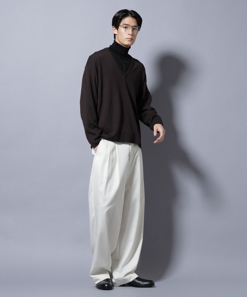 NANO universe（ナノユニバース）の「CICA&UVカット リブニットVネック（ニット/セーター・メンズ・グレー/ブラック/ブラウン・L/M）」の16枚目の写真