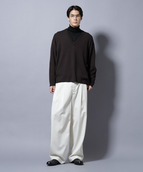 NANO universe（ナノユニバース）の「CICA&UVカット リブニットVネック（ニット/セーター・メンズ・グレー/ブラック/ブラウン・L/M）」の14枚目の写真