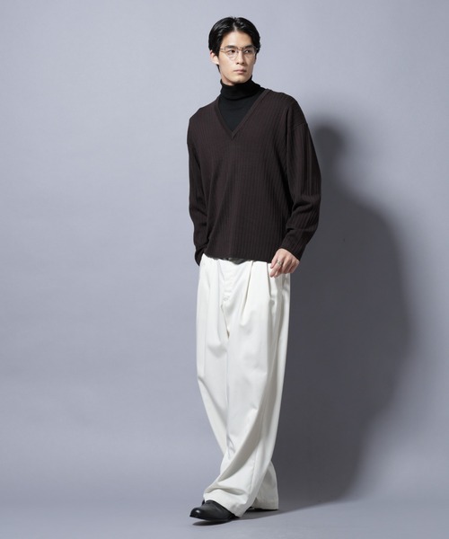 NANO universe（ナノユニバース）の「CICA&UVカット リブニットVネック（ニット/セーター・メンズ・グレー/ブラック/ブラウン・L/M）」の15枚目の写真