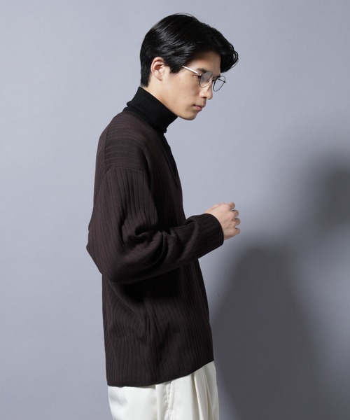 NANO universe（ナノユニバース）の「CICA&UVカット リブニットVネック（ニット/セーター・メンズ・グレー/ブラック/ブラウン・L/M）」の12枚目の写真