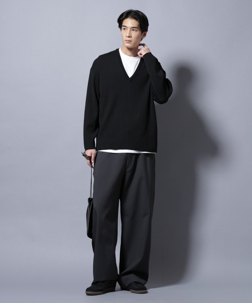 NANO universe（ナノユニバース）の「CICA&UVカット リブニットVネック（ニット/セーター・メンズ・グレー/ブラック/ブラウン・L/M）」の21枚目の写真