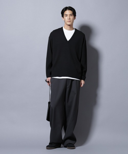 NANO universe（ナノユニバース）の「CICA&UVカット リブニットVネック（ニット/セーター・メンズ・グレー/ブラック/ブラウン・L/M）」の22枚目の写真