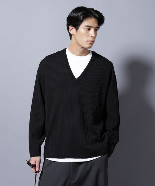 NANO universe（ナノユニバース）の「CICA&UVカット リブニットVネック（ニット/セーター・メンズ・グレー/ブラック/ブラウン・L/M）」の18枚目の写真