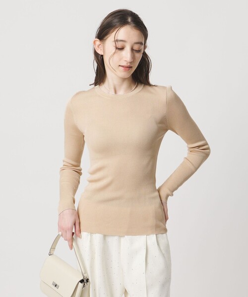 ニット ARROWS（ユナイテッドアローズ） UNITED 7分袖　ニット　ベージュ シルクリブ ARROWS 【未使用】UNITED セーター リブ シルク トップス
