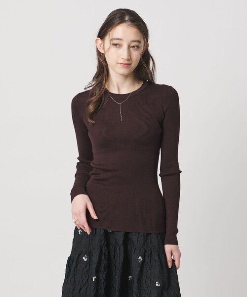 UNITED ARROWS(ユナイテッドアローズ)の「シルク リブ クルーネック ニット(ニット/セーター・レディース・ブラック/ライトグレー/ホワイト/ダークブラウン/ベージュ/ネイビー・FREE)」の13枚目の写真
