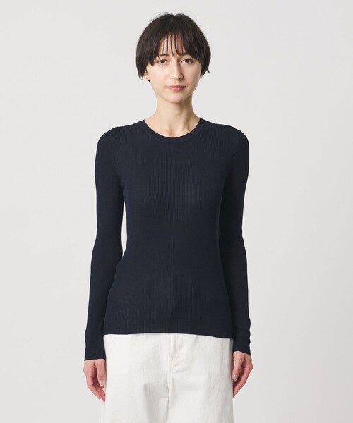 UNITED ARROWS(ユナイテッドアローズ)の「シルク リブ クルーネック ニット(ニット/セーター・レディース・ブラック/ライトグレー/ホワイト/ダークブラウン/ベージュ/ネイビー・FREE)」の15枚目の写真