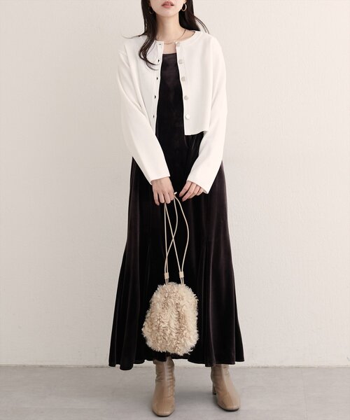 natural couture（ナチュラルクチュール）の「クロップド丈リブカラーカーディガン（カーディガン/ボレロ・レディース・ピンク/ボルドー/オフホワイト/グレー・FREE）」の9枚目の写真