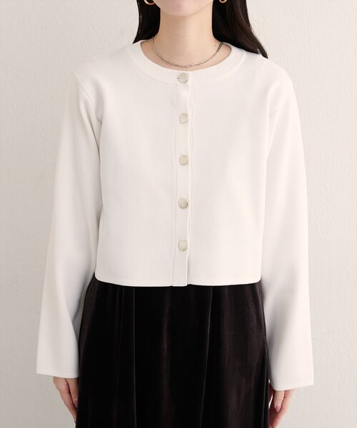 natural couture（ナチュラルクチュール）の「クロップド丈リブカラーカーディガン（カーディガン/ボレロ・レディース・ピンク/ボルドー/オフホワイト/グレー・FREE）」の11枚目の写真