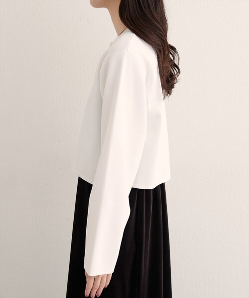 natural couture（ナチュラルクチュール）の「クロップド丈リブカラーカーディガン（カーディガン/ボレロ・レディース・ピンク/ボルドー/オフホワイト/グレー・FREE）」の8枚目の写真