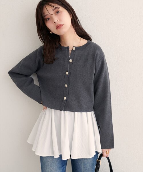 natural couture（ナチュラルクチュール）の「クロップド丈リブカラーカーディガン（カーディガン/ボレロ・レディース・ピンク/ボルドー/オフホワイト/グレー・FREE）」の19枚目の写真